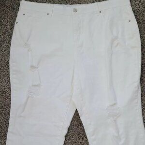Terra & Sky 24W NWT White denim capri jeans boyfriend distressed jeans a2